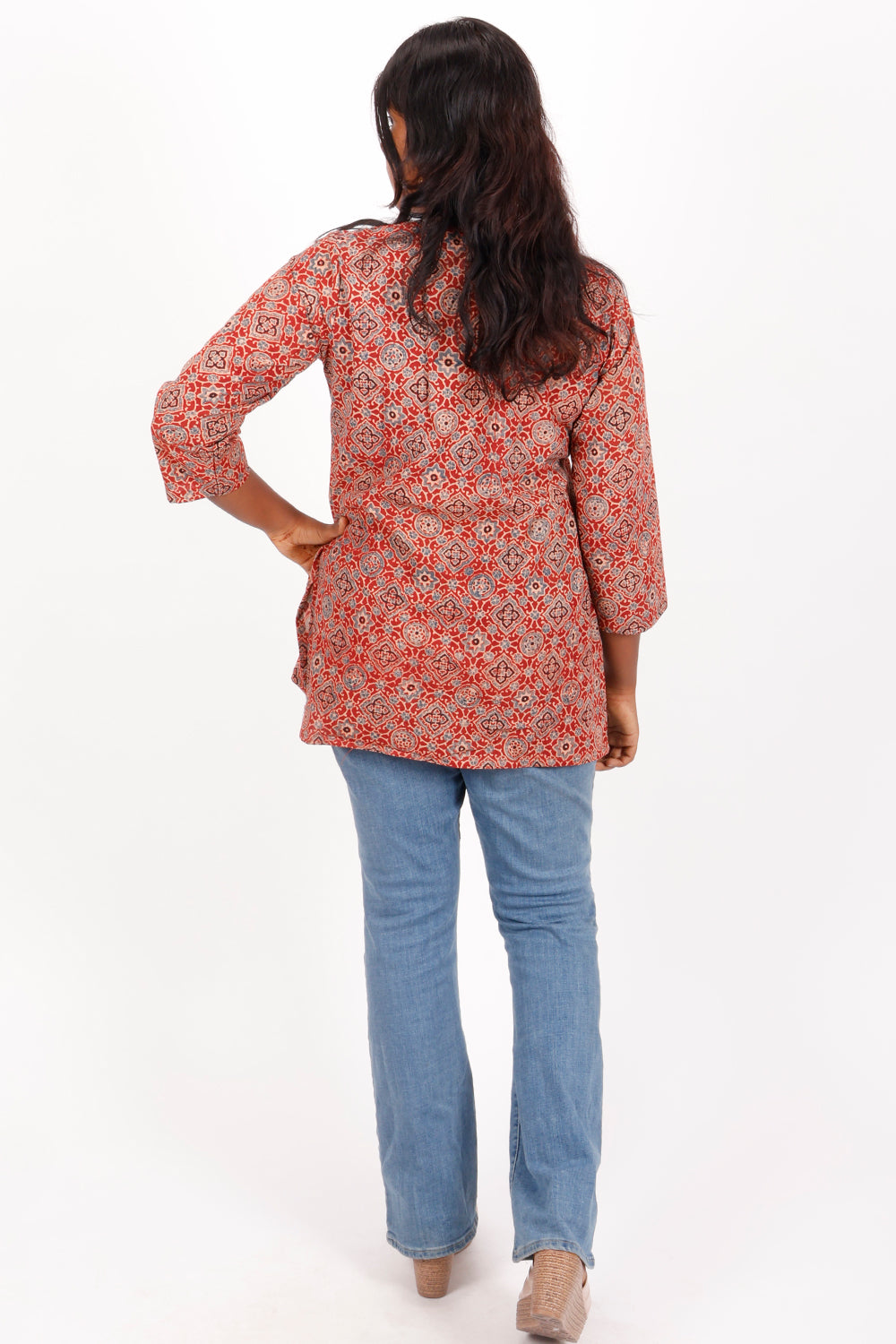 Red Ajrakh Printed Cotton Kurti