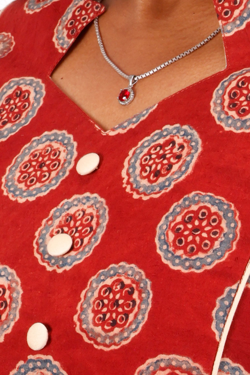 Red Ajrakh Printed Cotton Kurti