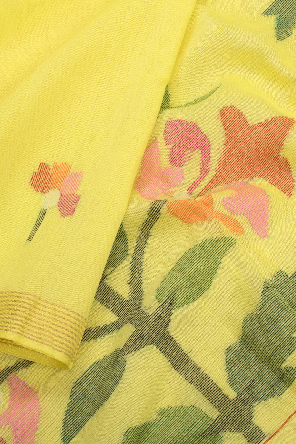 Yellow Handspun And Handwoven Jamdani Cotton Saree 10072200