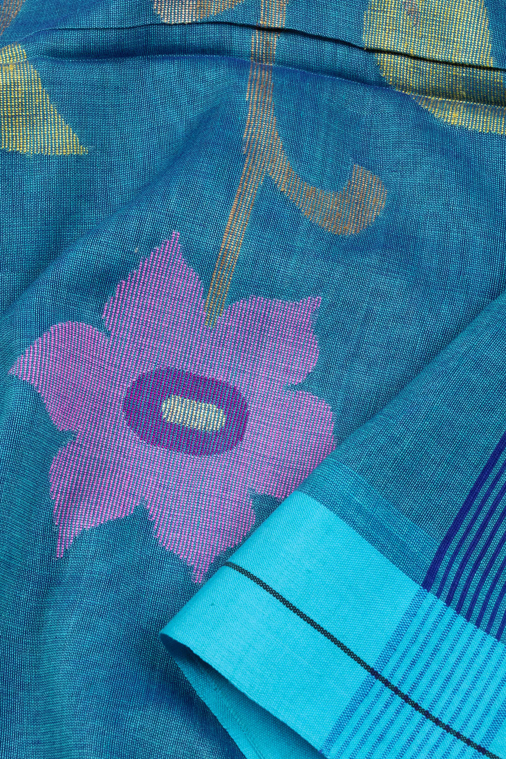 Blue Handspun And Handwoven Jamdani Cotton Saree 10072201