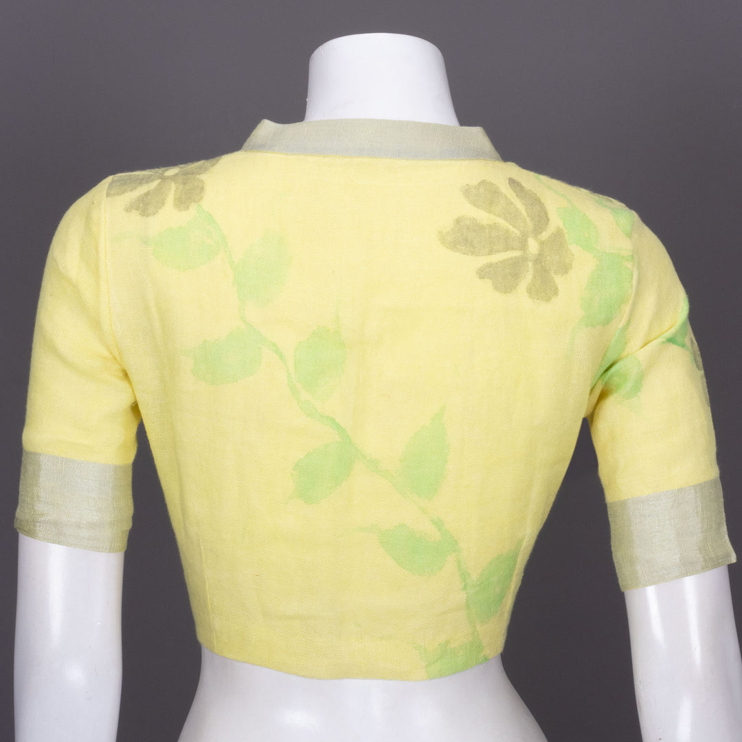 Yellow Hand Block Printed Linen Blouse 10072212