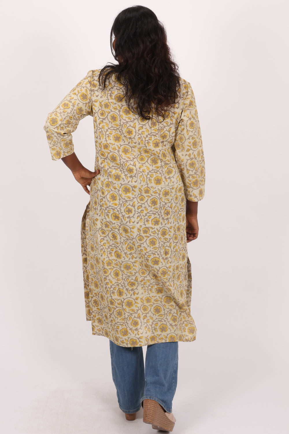 Beige Handblock Vanaspathi Printed Cotton Kurta