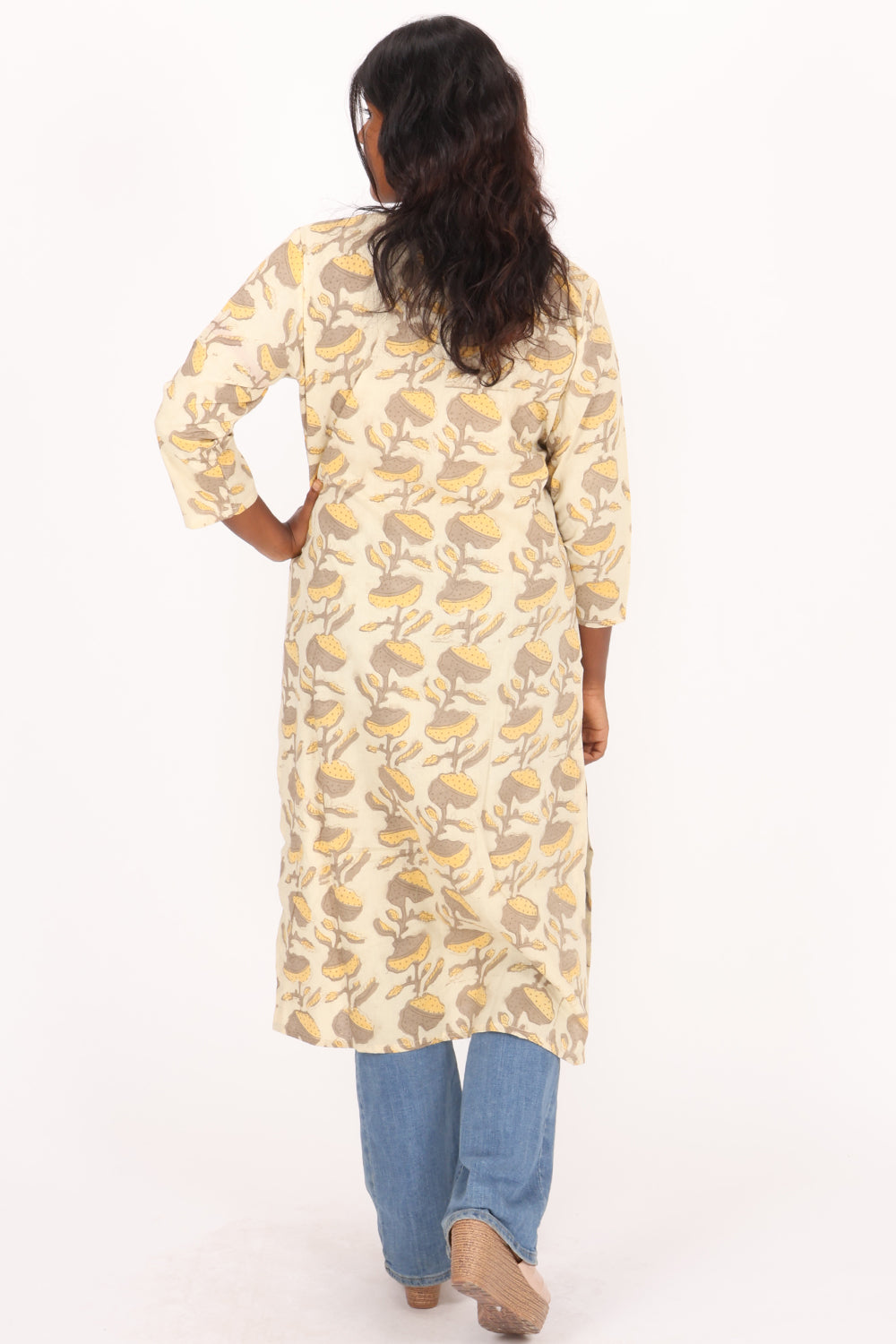 Beige Handblock Vanaspathi Printed Cotton Kurta