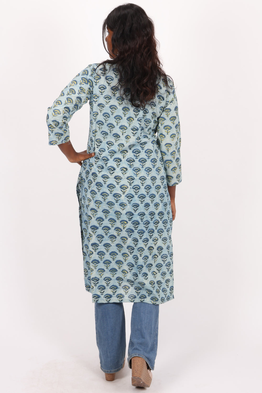 Blue Handblock Vanaspathi Printed Cotton Kurta