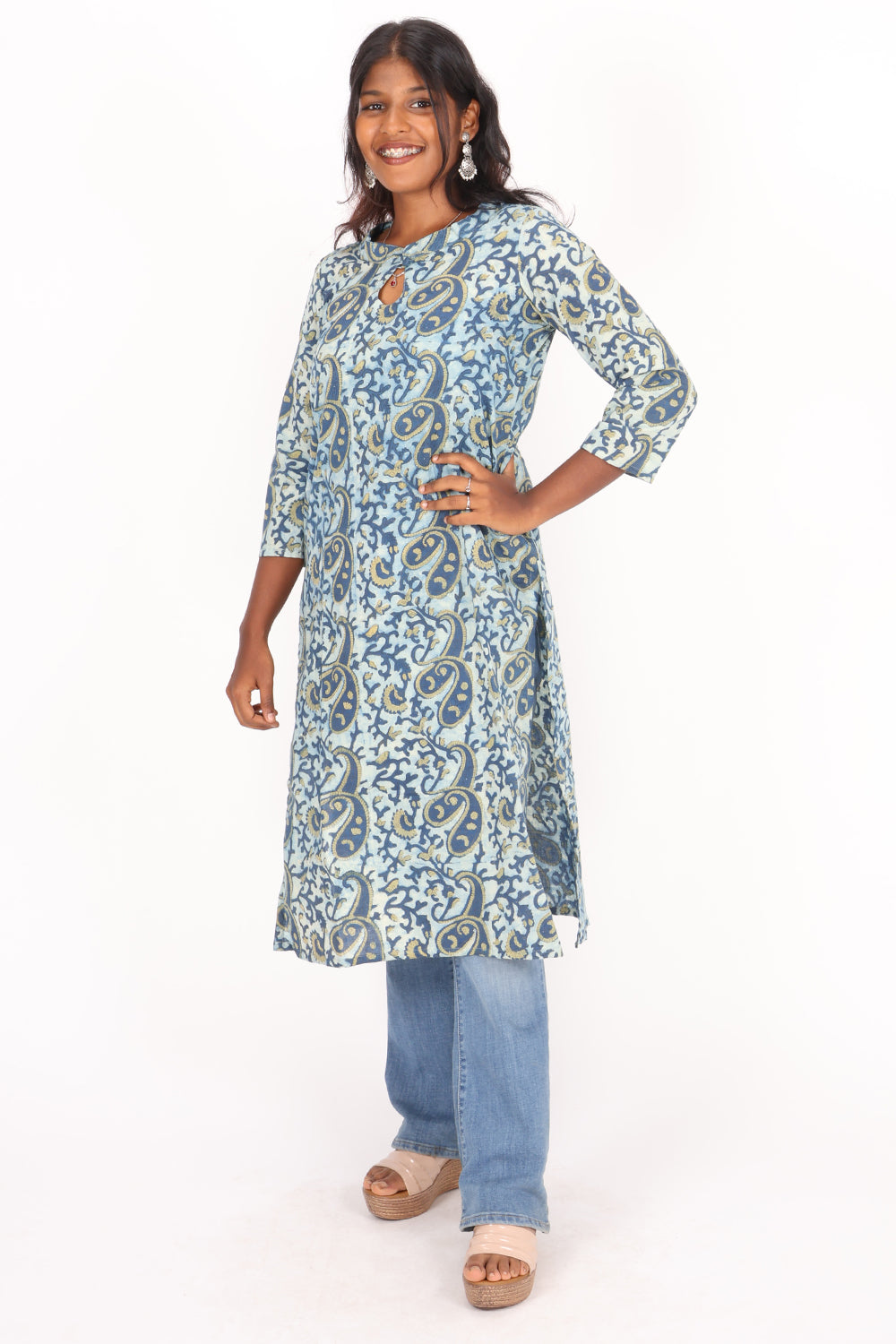 Blue Handblock Vanaspathi Printed Cotton Kurta