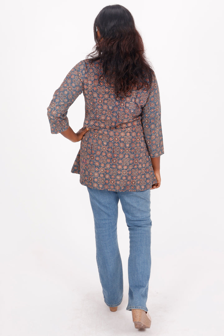 Blue Ajrakh Printed Cotton Kurti