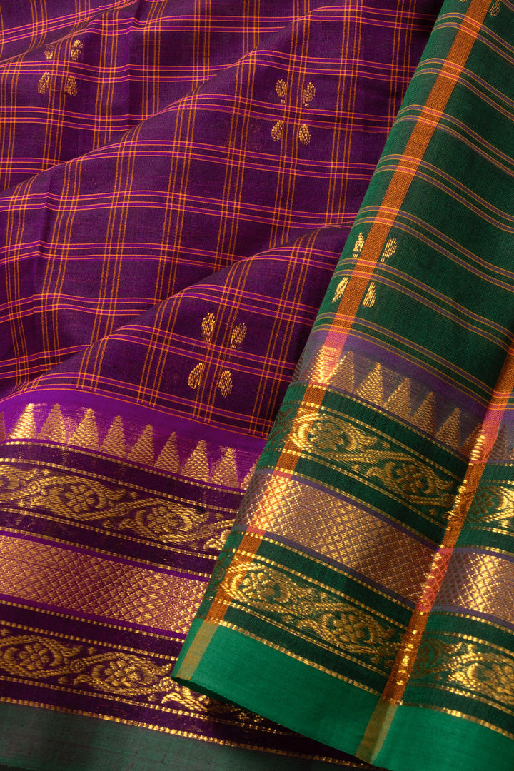 Purple Handloom Chettinad Cotton Saree Without Blouse 10072570