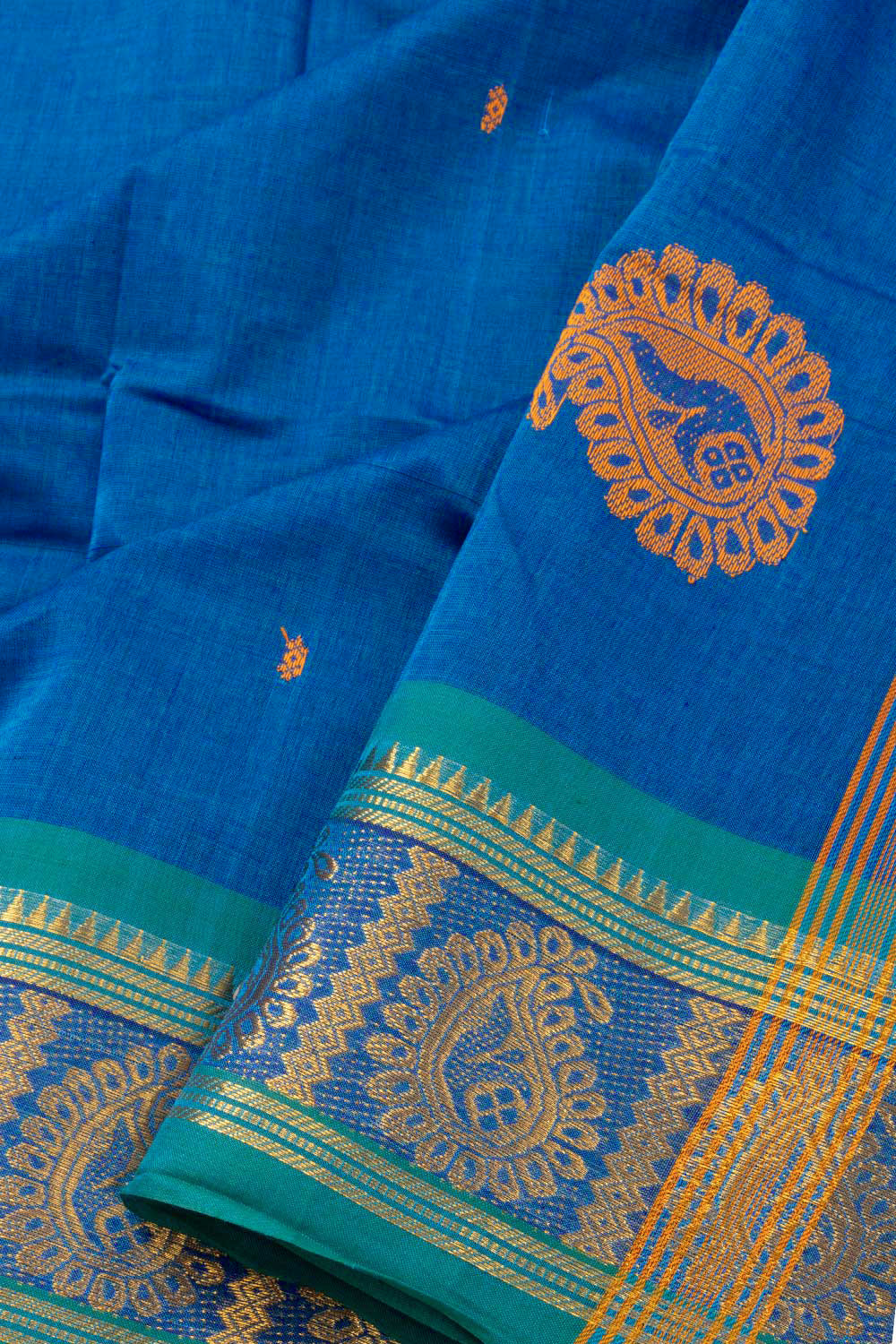 Blue Handloom Chettinad Cotton Saree Without Blouse 10072575