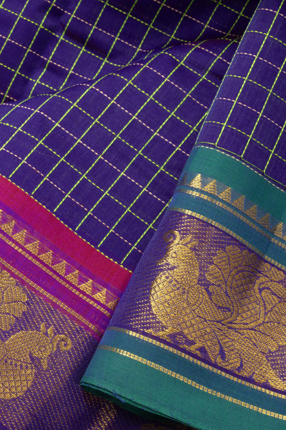 Blue Chettinad Cotton Saree Without Blouse 10072577