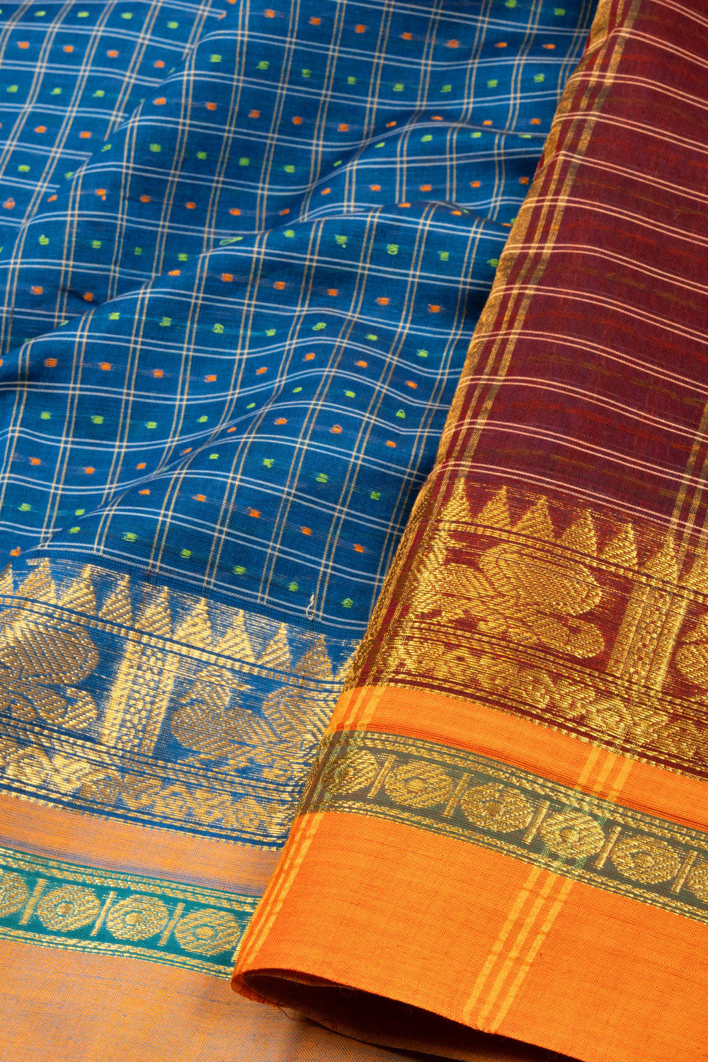 Blue Handloom Chettinad Cotton Saree 10072583