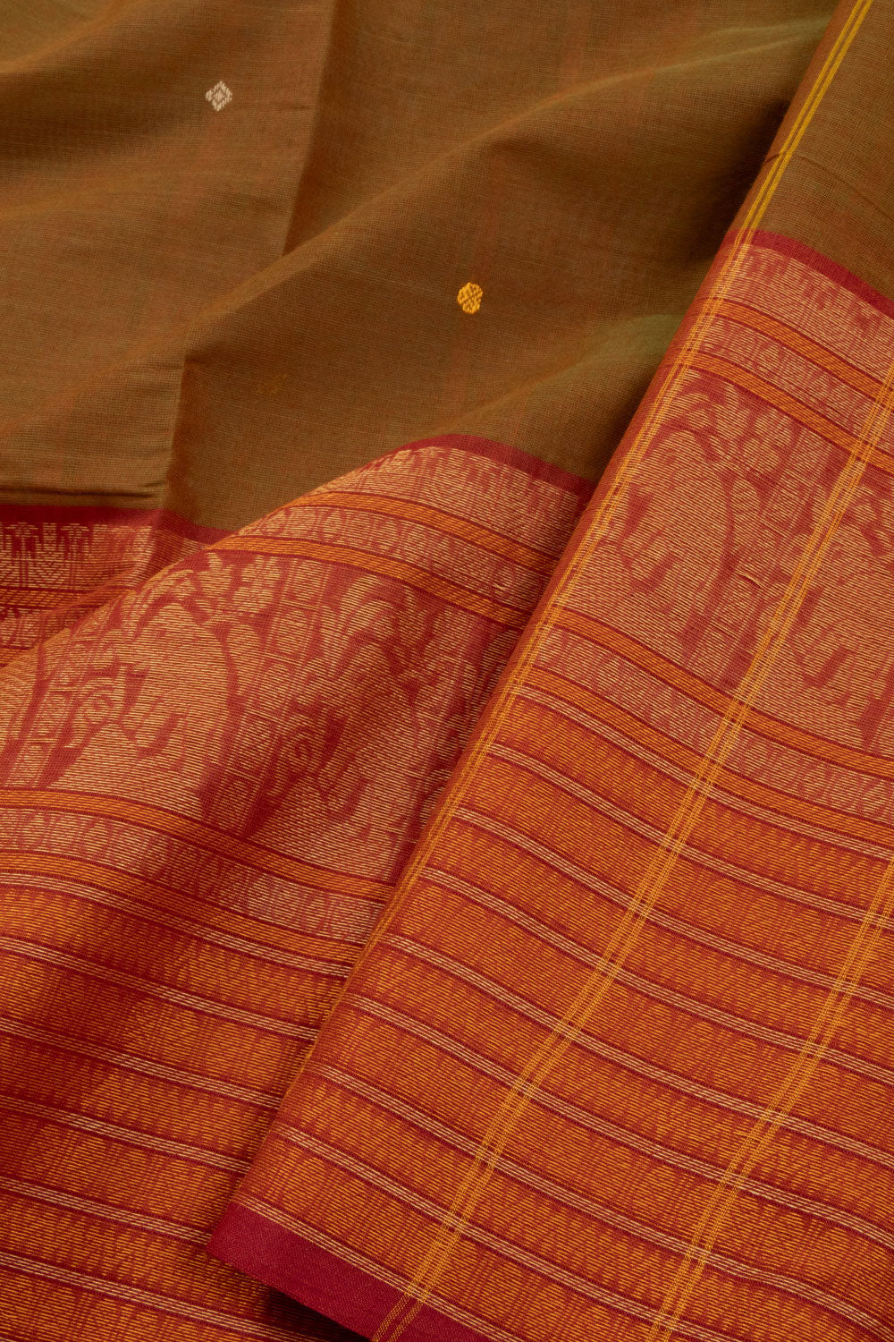 Brown Handloom Chettinad Cotton Saree 10072590