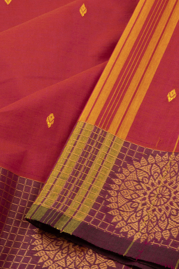 Red Handloom Chettinad Cotton Saree Without Blouse 10072591