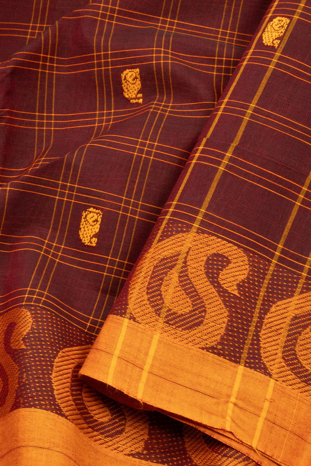 Brown Handloom Chettinad Cotton Saree 10072648