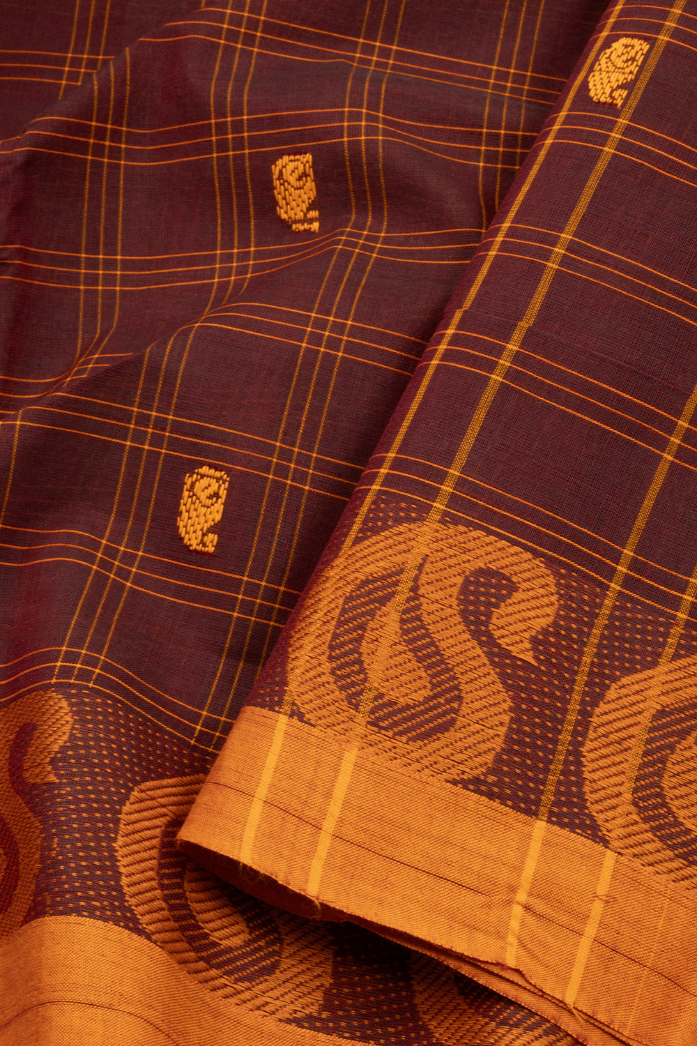 Brown Handloom Chettinad Cotton Saree 10072648