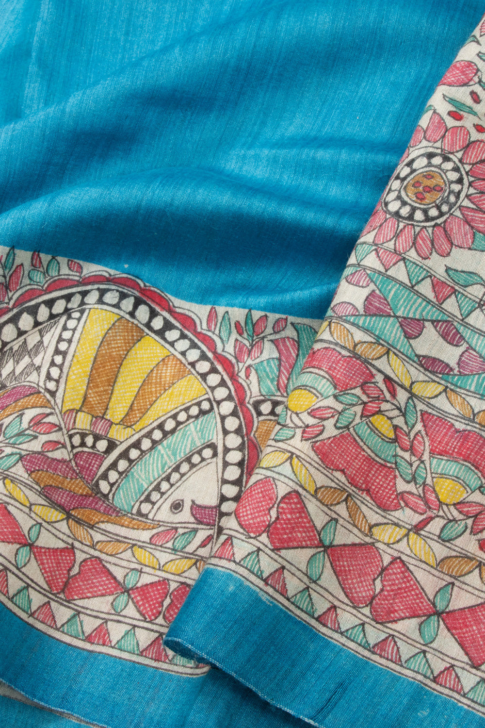 Blue Hand Painted Madhubani Tussar Silk Saree 10072736