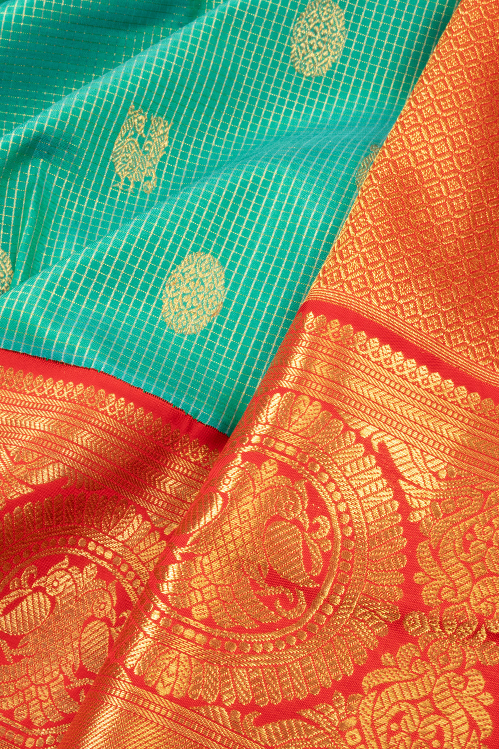 Teal Green Korvai Bridal Kanjivaram Silk Saree 10072745