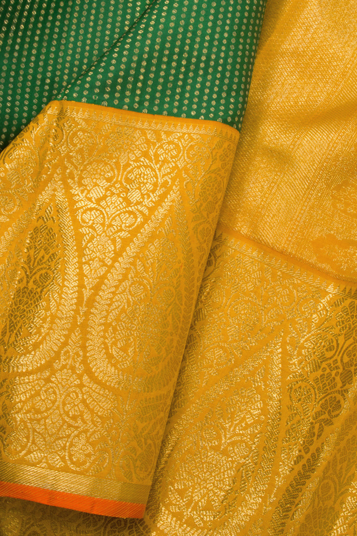 Green Pure Zari Korvai Bridal Kanjivaram Silk Saree 10072754