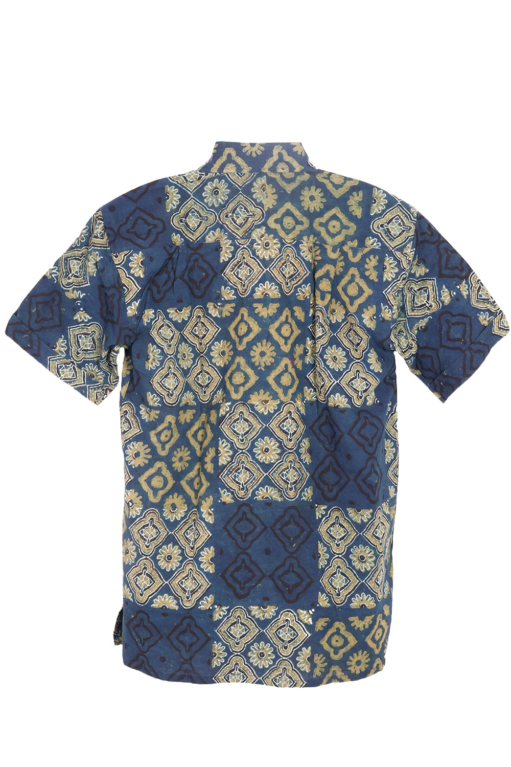 Green Half Sleeve Ajrakh Printed Cotton Mens Shirt 10072996