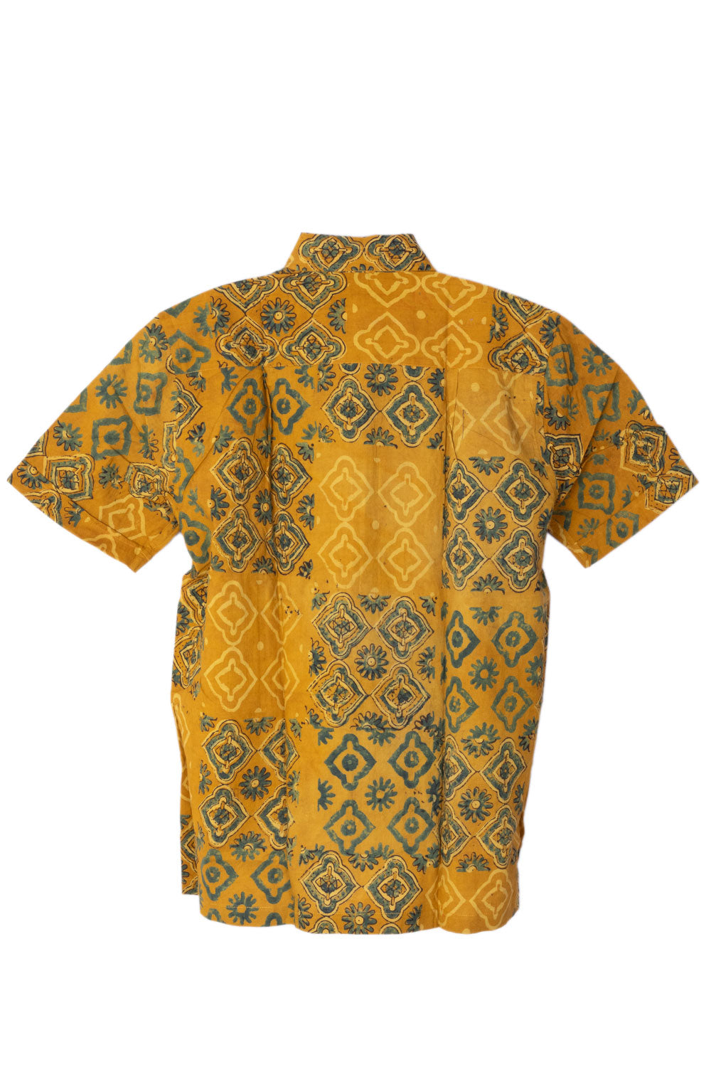 Yellow Half Sleeve Ajrakh Printed Cotton Mens Shirt 10073062