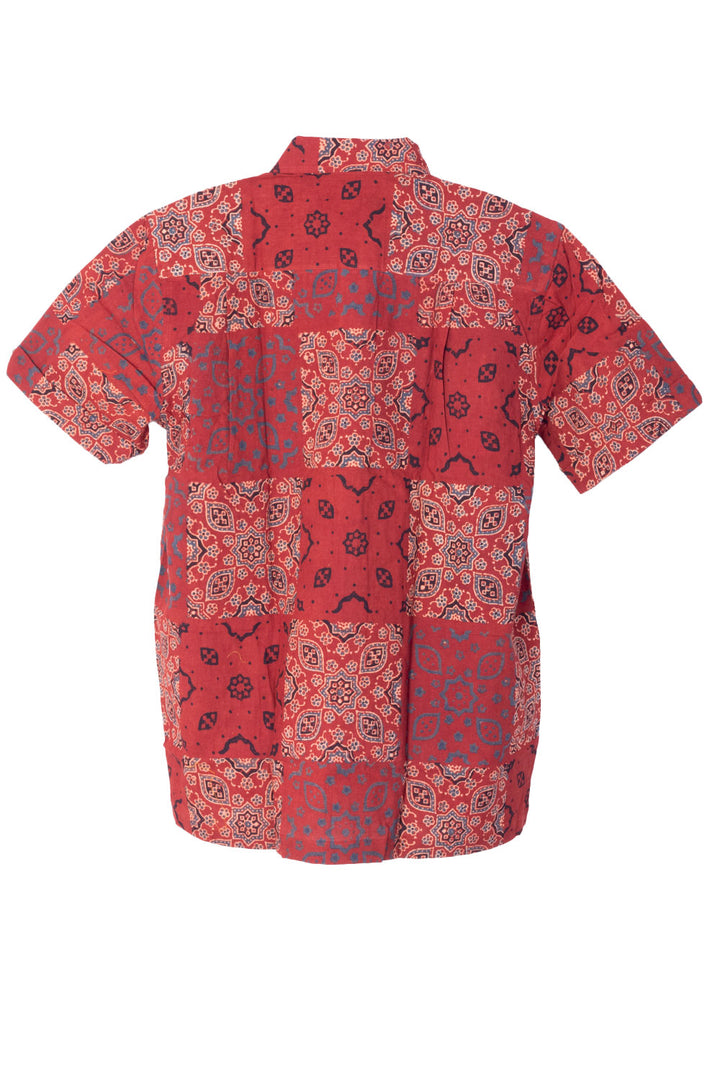 Red Half Sleeve Ajrakh Printed Cotton Mens Shirt 10073063