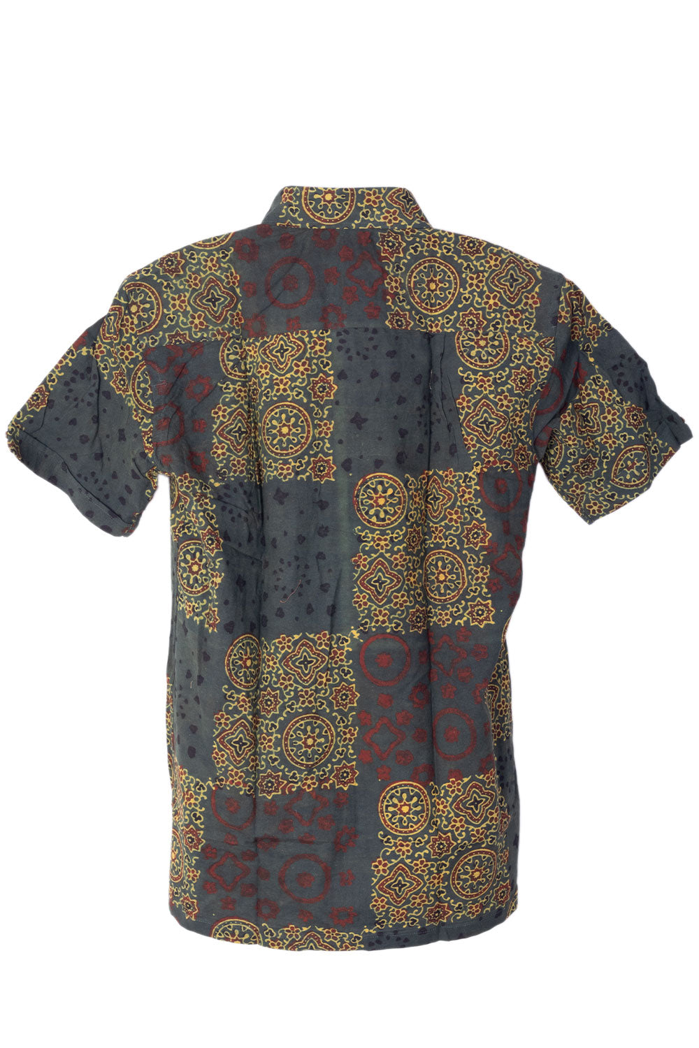 Green Half Sleeve Ajrakh Printed Cotton Mens Shirt 10073064