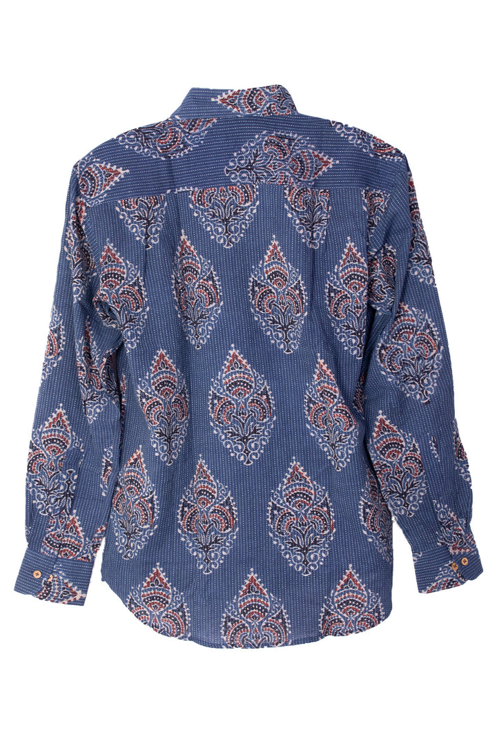 Blue Full Sleeve Ajrakh Printed Cotton Mens Shirt 10073163