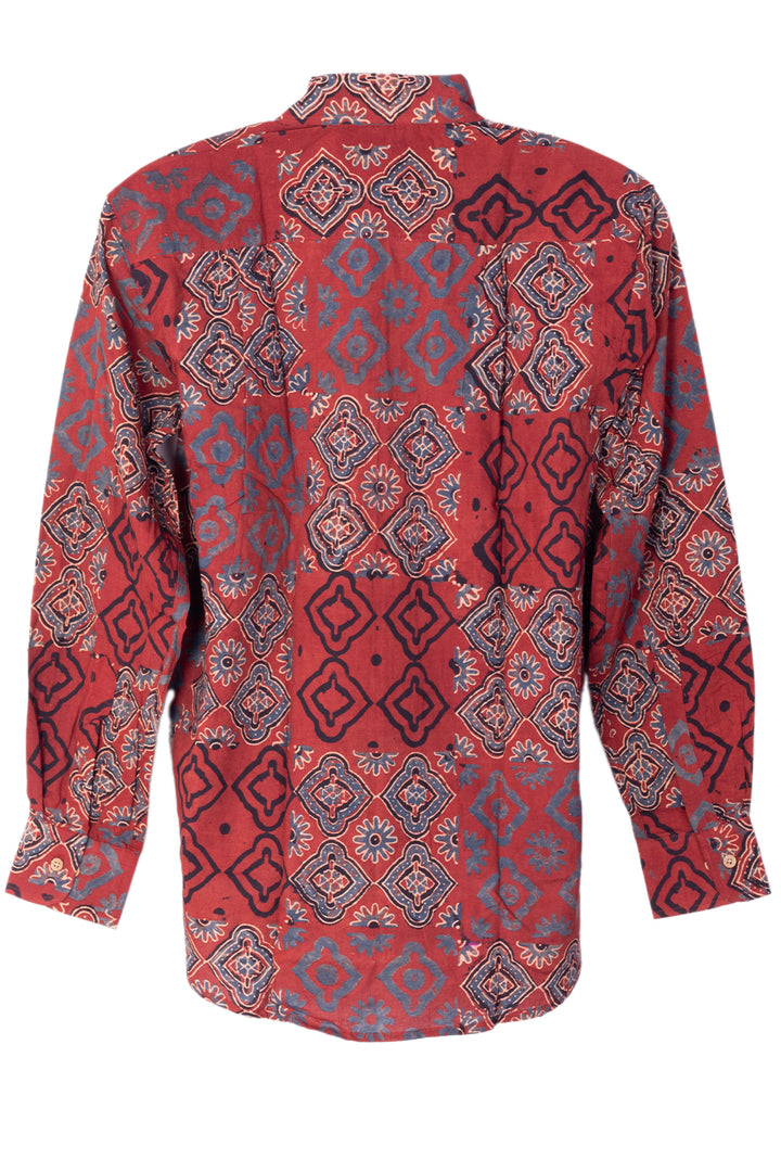 Red Full Sleeve Ajrakh Printed Cotton Mens Shirt 10073164