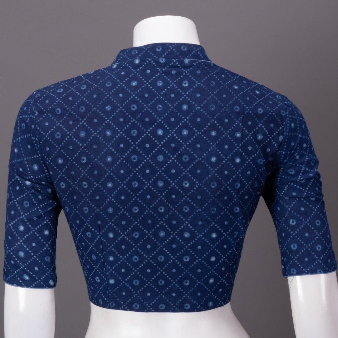 Indigo Hand Block Printed Cotton Blouse 10073281