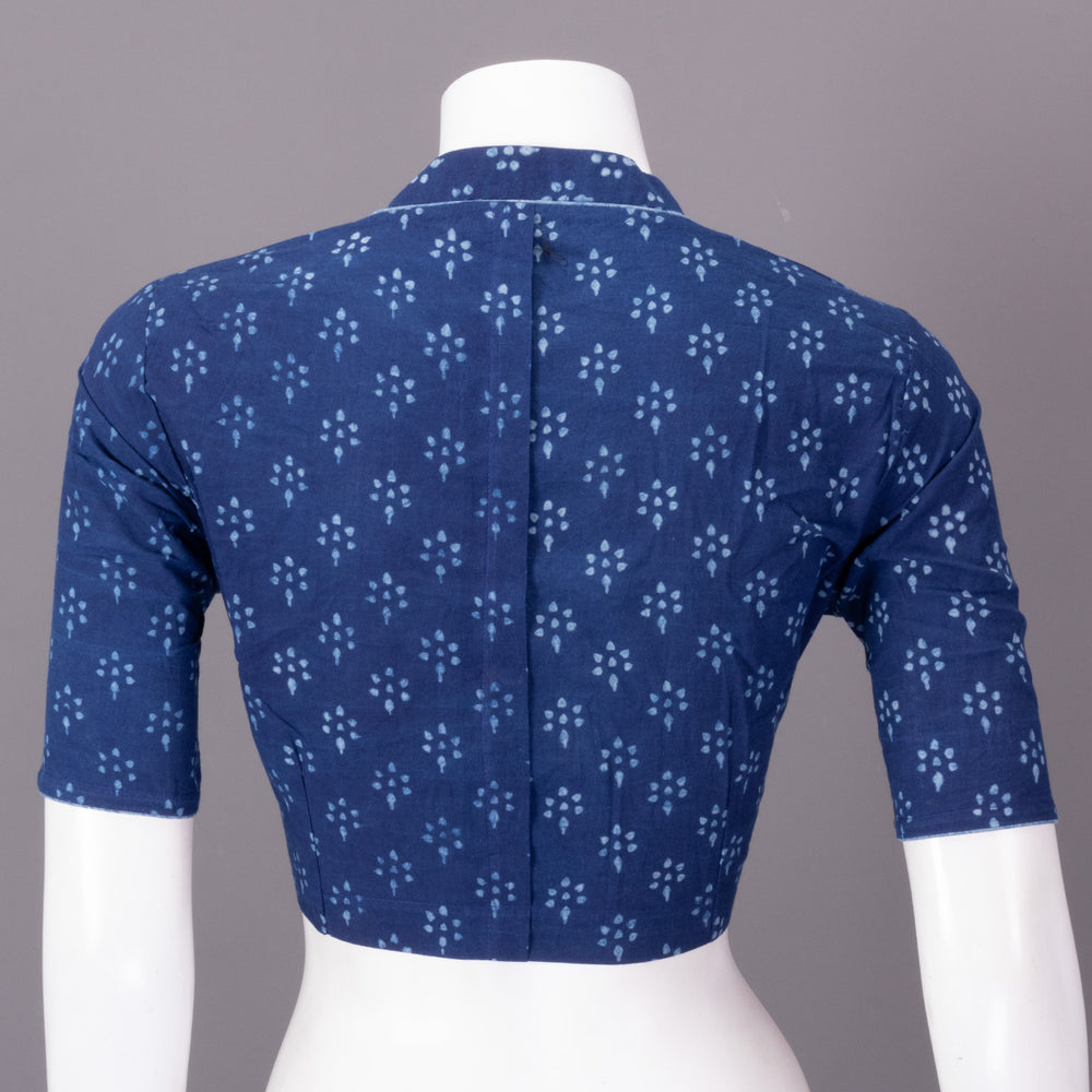 Indigo Hand Block Printed Cotton Blouse 10073284