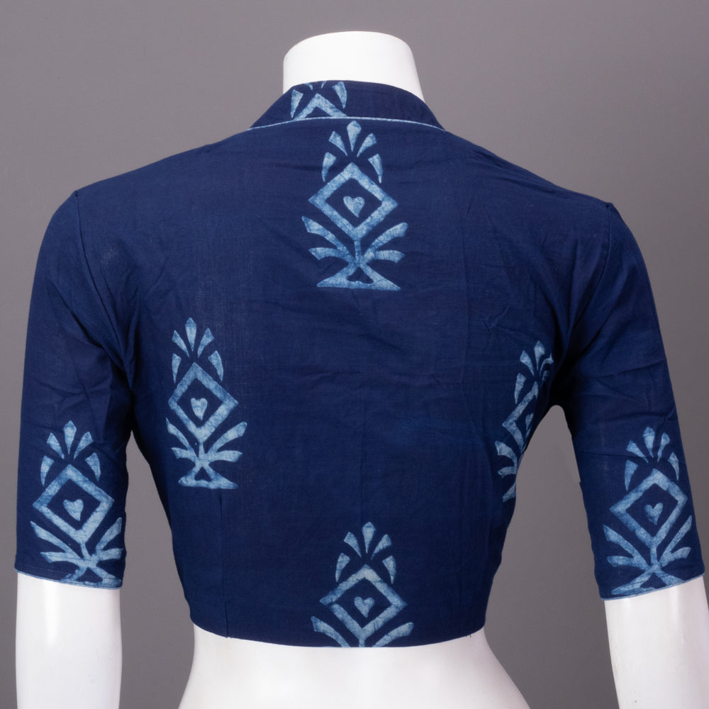 Indigo Hand Block Printed Cotton Blouse 10073285