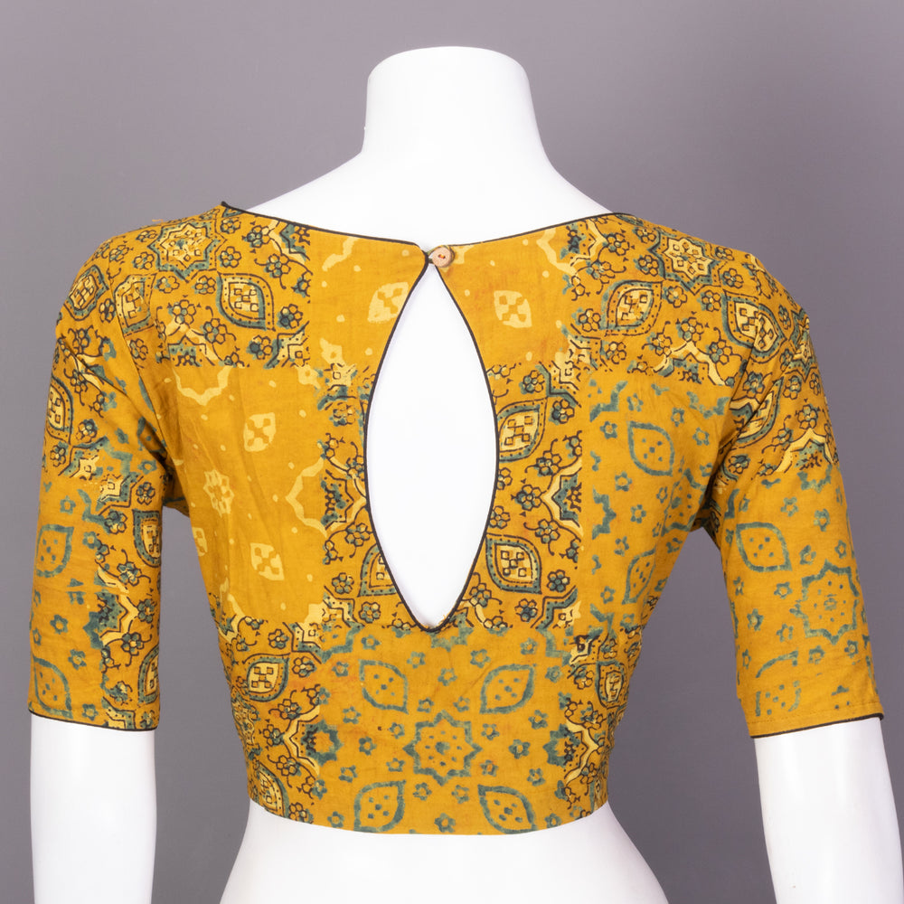 Yellow Ajrakh Printed Cotton Blouse 10073370