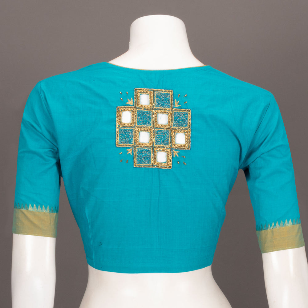  Capri Blue Aari Embroidered Mangalgiri Cotton Blouse 10073406