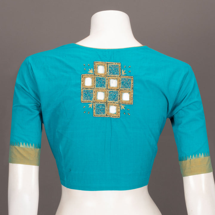 Capri Blue Aari Embroidered Mangalgiri Cotton Blouse 10073406