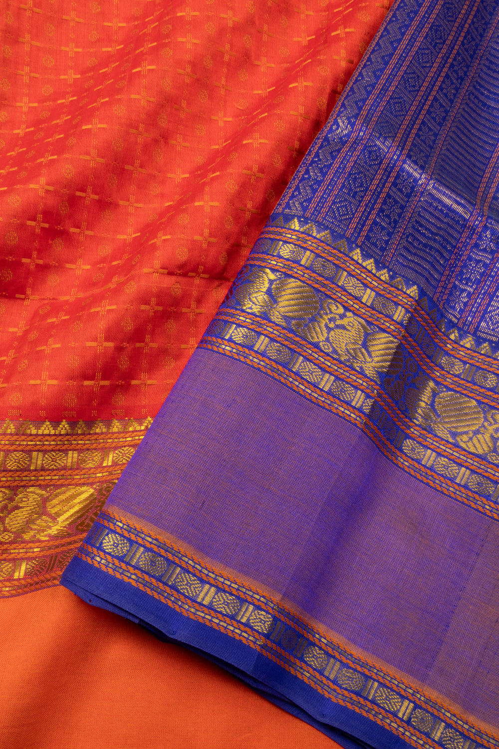 Orange Handloom Kanchi Silk Cotton Saree 10073572