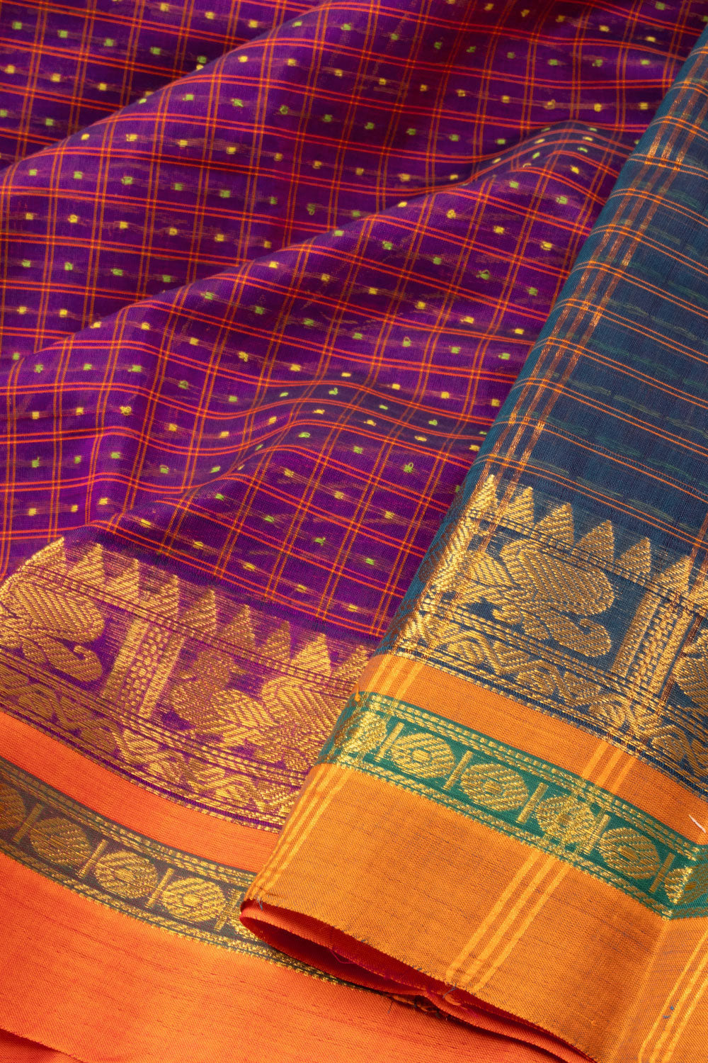 Autumn Purple Thousand Buttas Chettinad Cotton Saree 10073616