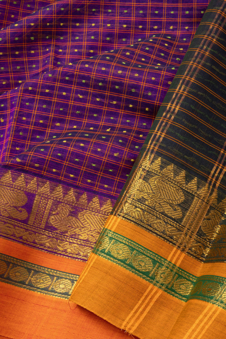 Seance Purple Thousand Buttas Chettinad Cotton Saree 10073619