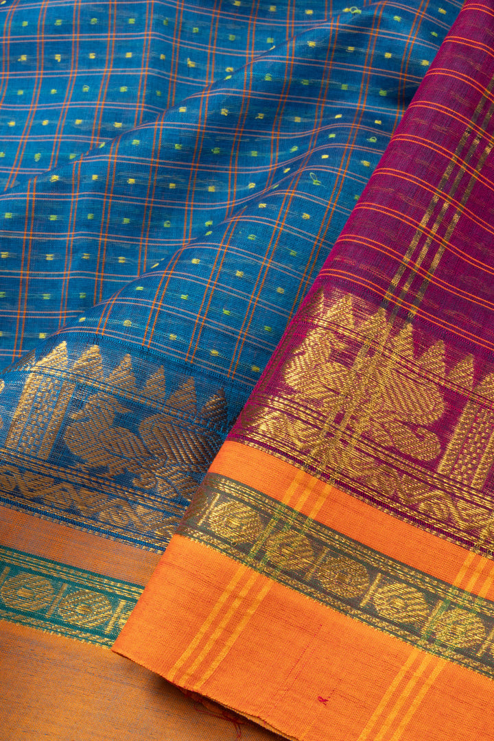 Lapis Blue Thousand Buttas Chettinad Cotton Saree 10073622