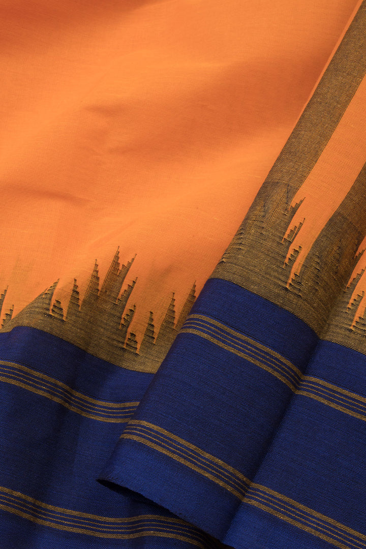 Orange Handwoven Kanchi Cotton Saree - Avishya