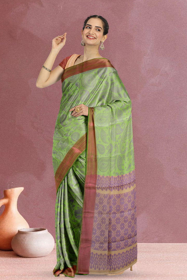 Green South Tissue Silk Cotton Saree 10073580