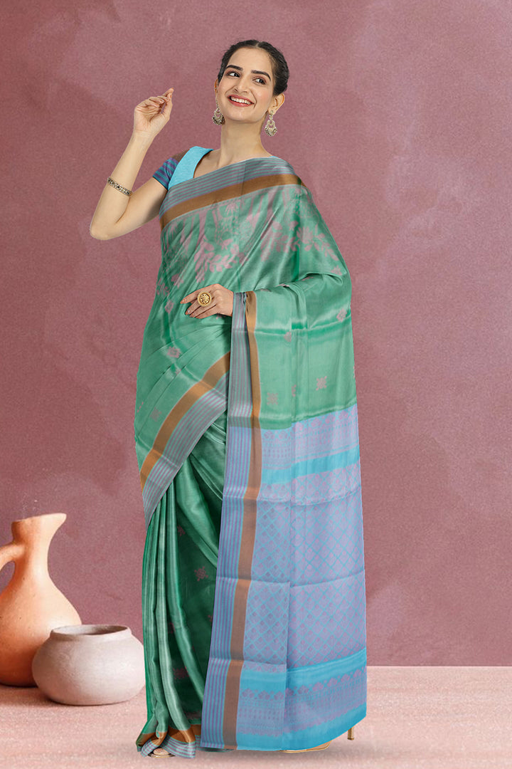 Green South Tissue Silk Cotton Saree 10073577