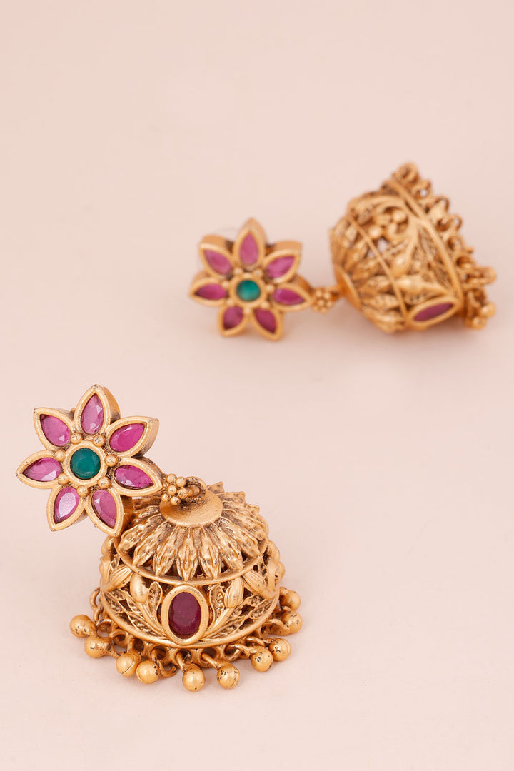 Gold Plated Floral Jhumka Earring