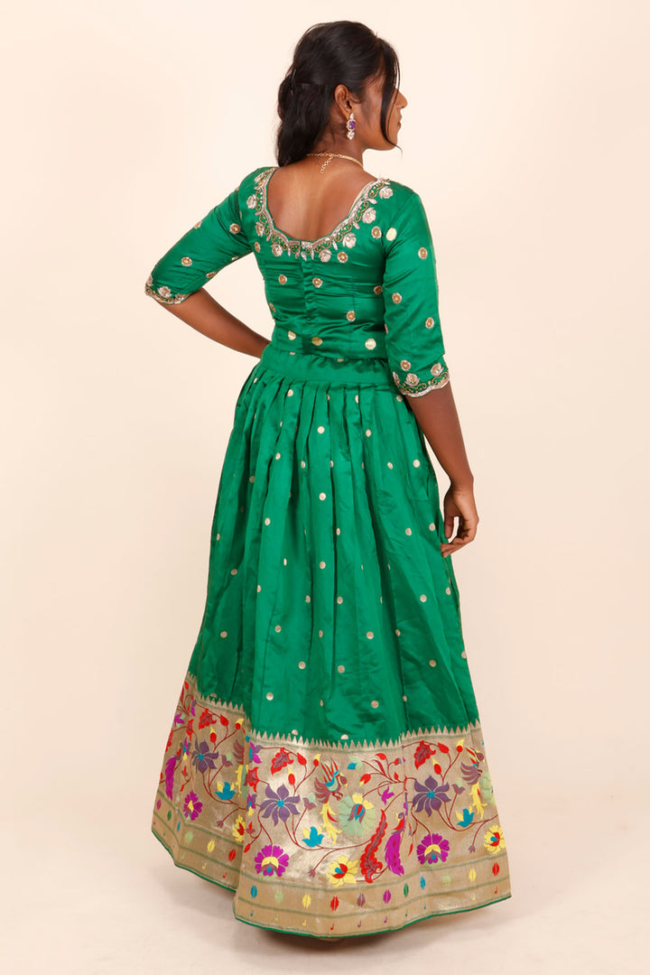 Green Handcrafted Paithani Lehenga - 10064745