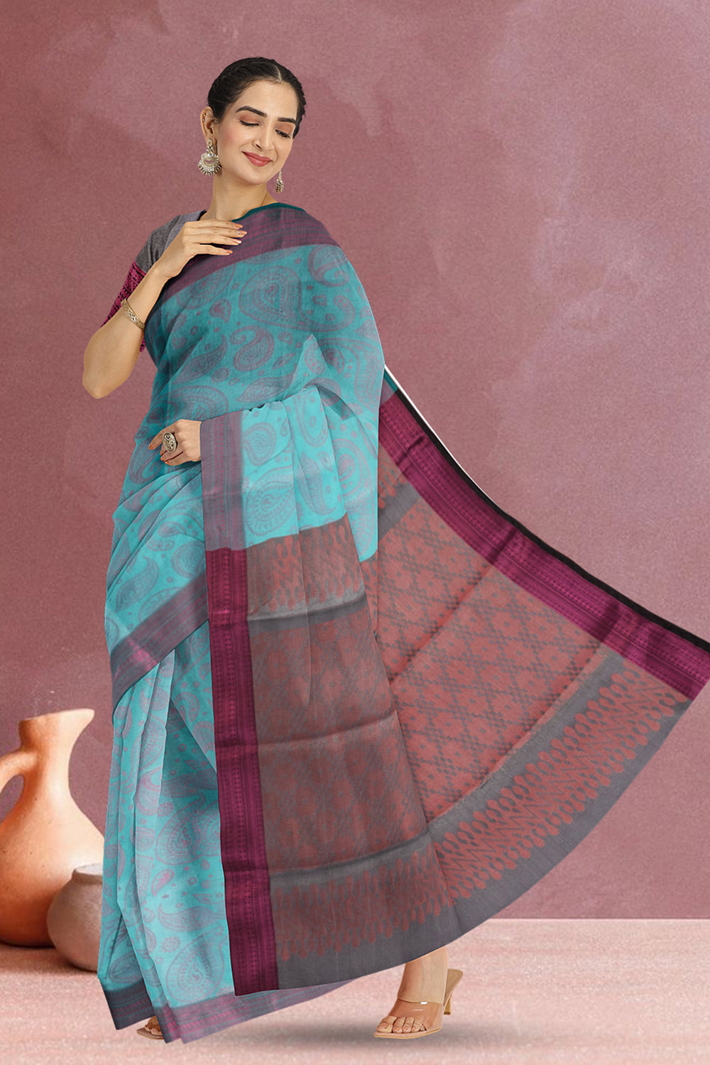 Blue South Tissue Silk Cotton Saree 10073578