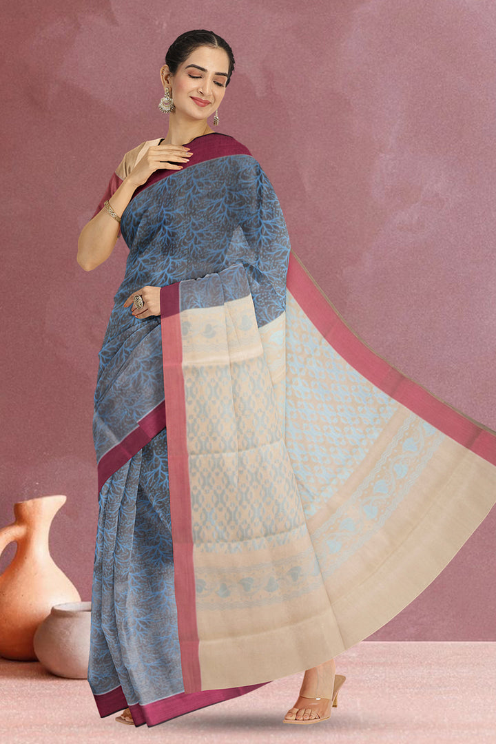 Blue South Tissue Silk Cotton Saree 10073585