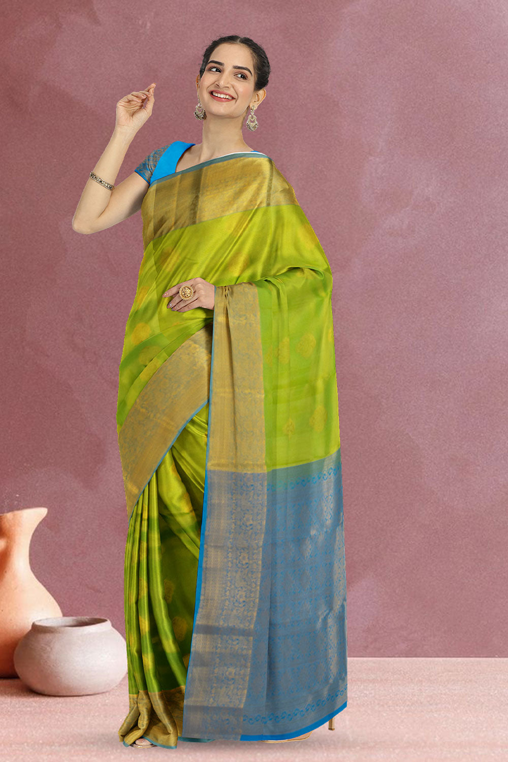 Green Handloom Kanjivaram Silk Saree 10073829