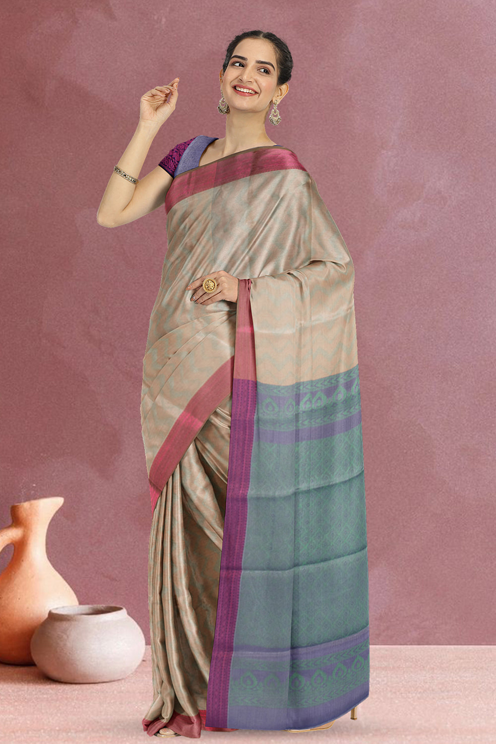 Brown South Tissue Silk Cotton Saree 10073581