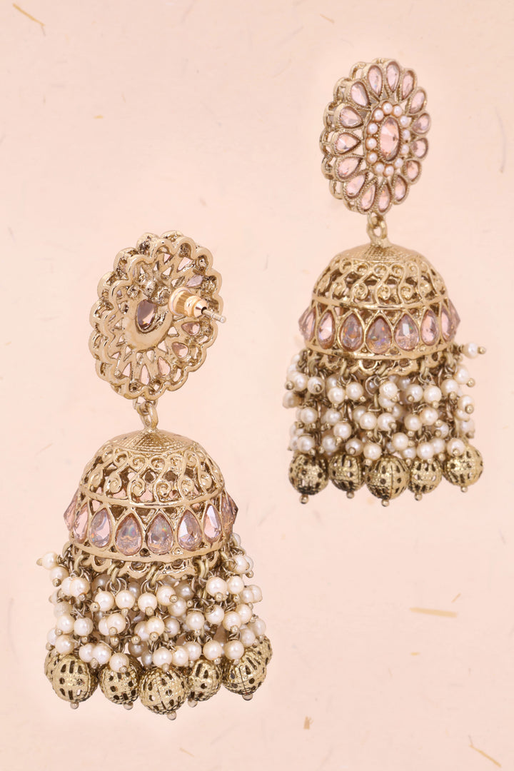 Handcrafted Peach Stones Cluster Beads Drop Jhumka Earrings 10069657 - Avishya