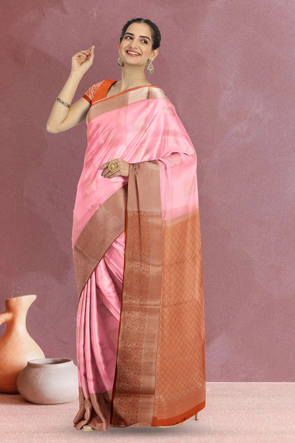 Pink Handloom Kanjivaram Silk Saree 10073840