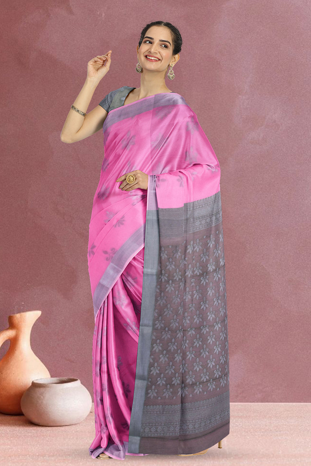 Pink South Tissue Silk Cotton Saree 10073587