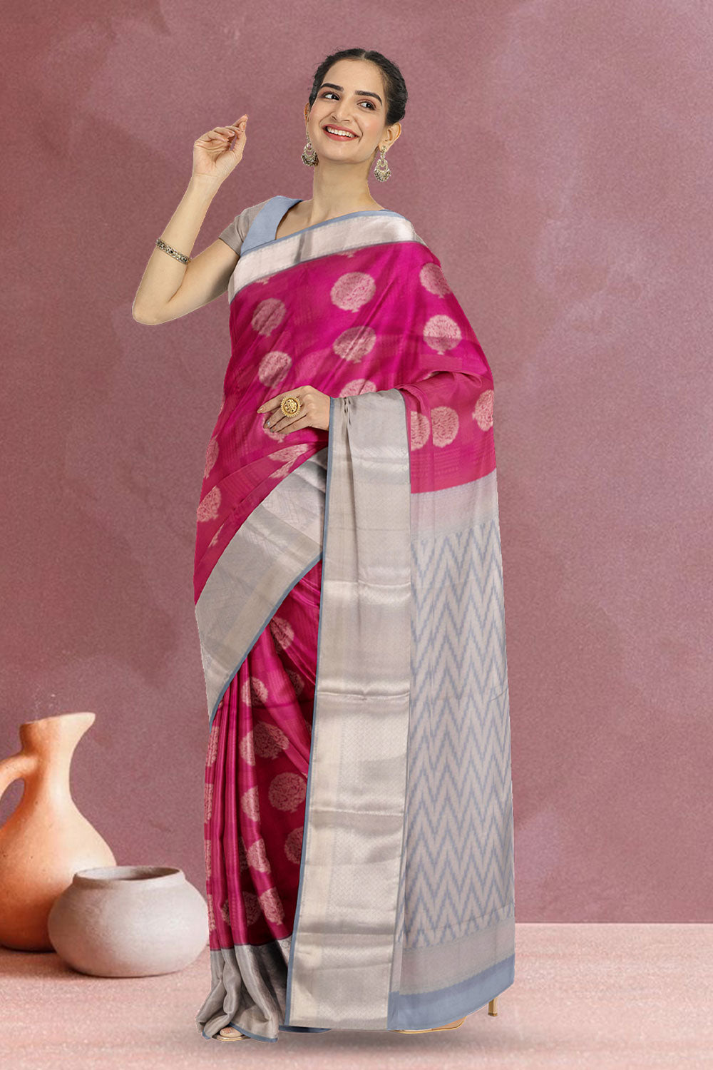 Pink Handloom Kanjivaram Silk Saree 10073835